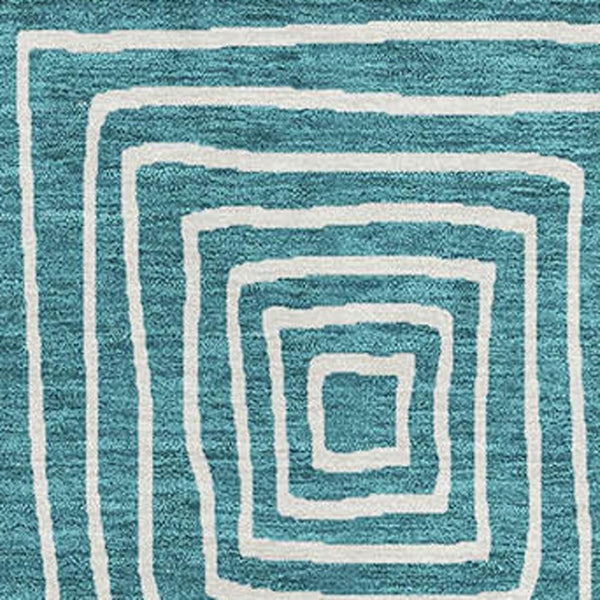 HomeRoots 8' X 10' Teal And Ivory Geometric Area Rug - Durable, Washable, UV-Protected for High-Traffic Spaces! 681933