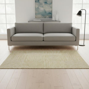HomeRoots 5' Wheat and Ivory Geometric Area Rug - Washable, UV-Protected, Durable for Homes with Kids & Pets 681937