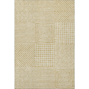 HomeRoots 5' Wheat and Ivory Geometric Area Rug - Washable, UV-Protected, Durable for Homes with Kids & Pets 681937