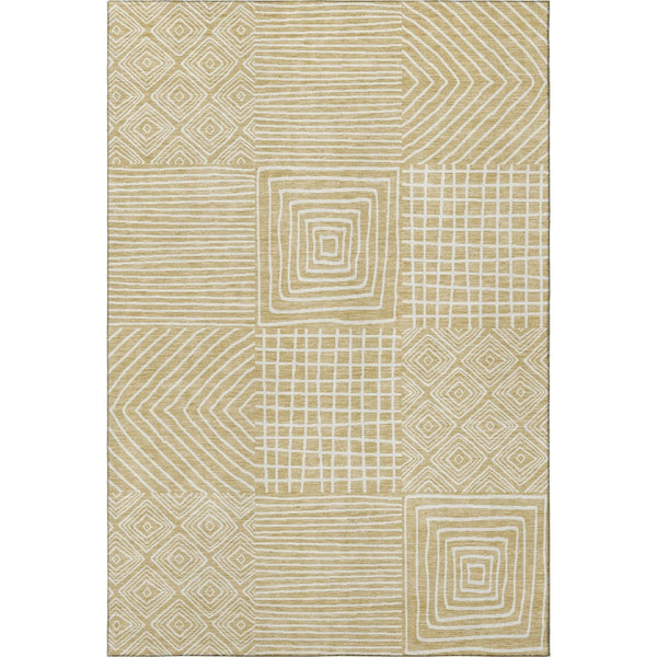 HomeRoots 5' Wheat and Ivory Geometric Area Rug - Washable, UV-Protected, Durable for Homes with Kids & Pets 681937