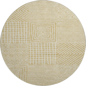 HomeRoots 8' Wheat and Ivory Geometric Round Rug – Washable, UV-Protected, Stylish & Durable for Any Space 681938