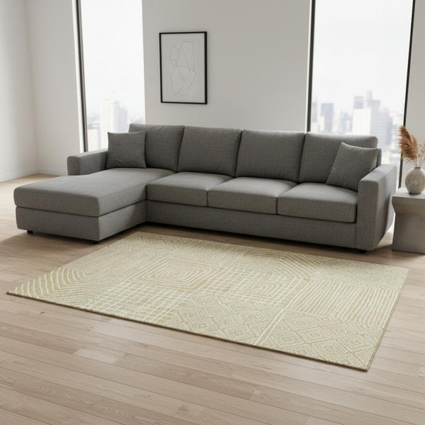 HomeRoots 8' X 10' Wheat and Ivory Geometric Area Rug - Washable, UV-Protected, Durable for Busy Homes 681939