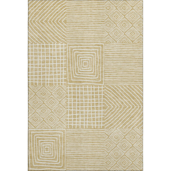 HomeRoots 9' X 12' Washable Wheat and Ivory Geometric Area Rug with UV Protection for Modern Homes & Families 681940