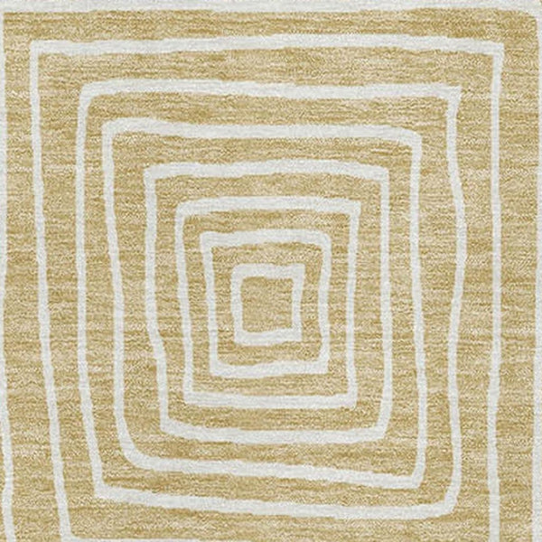 HomeRoots 9' X 12' Washable Wheat and Ivory Geometric Area Rug with UV Protection for Modern Homes & Families 681940