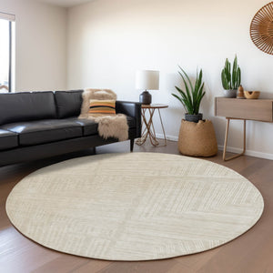 HomeRoots 8' Beige and Ivory Geometric Round Rug - Washable, UV-Protected, Stain-Resistant for Indoor & Outdoor Use 681944