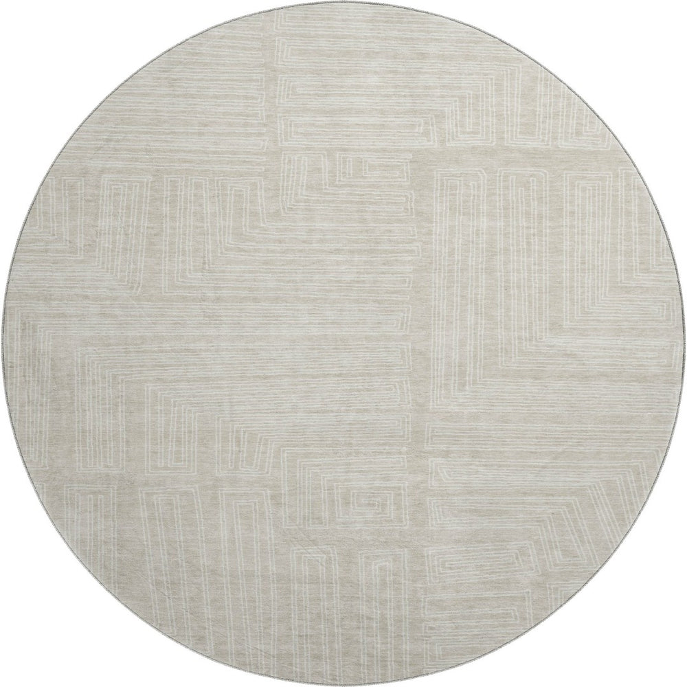 HomeRoots 8' Beige and Ivory Geometric Round Rug - Washable, UV-Protected, Stain-Resistant for Indoor & Outdoor Use 681944