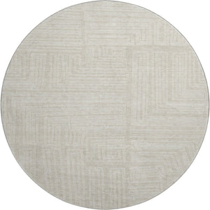 HomeRoots 8' Beige and Ivory Geometric Round Rug - Washable, UV-Protected, Stain-Resistant for Indoor & Outdoor Use 681944