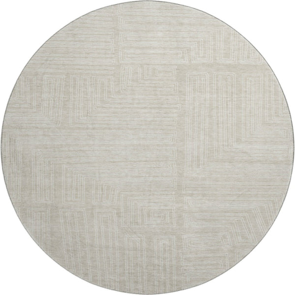 HomeRoots 8' Beige and Ivory Geometric Round Rug - Washable, UV-Protected, Stain-Resistant for Indoor & Outdoor Use 681944