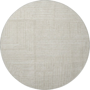 HomeRoots 8' Beige and Ivory Geometric Round Rug - Washable, UV-Protected, Stain-Resistant for Indoor & Outdoor Use 681944