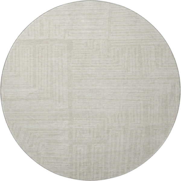 HomeRoots 8' Beige and Ivory Geometric Round Rug - Washable, UV-Protected, Stain-Resistant for Indoor & Outdoor Use 681944