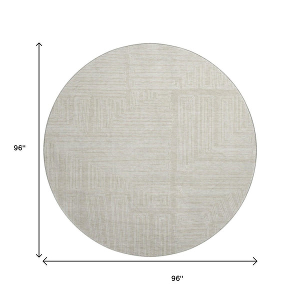 HomeRoots 8' Beige and Ivory Geometric Round Rug - Washable, UV-Protected, Stain-Resistant for Indoor & Outdoor Use 681944