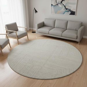 HomeRoots 8' Beige and Ivory Geometric Round Rug - Washable, UV-Protected, Stain-Resistant for Indoor & Outdoor Use 681944