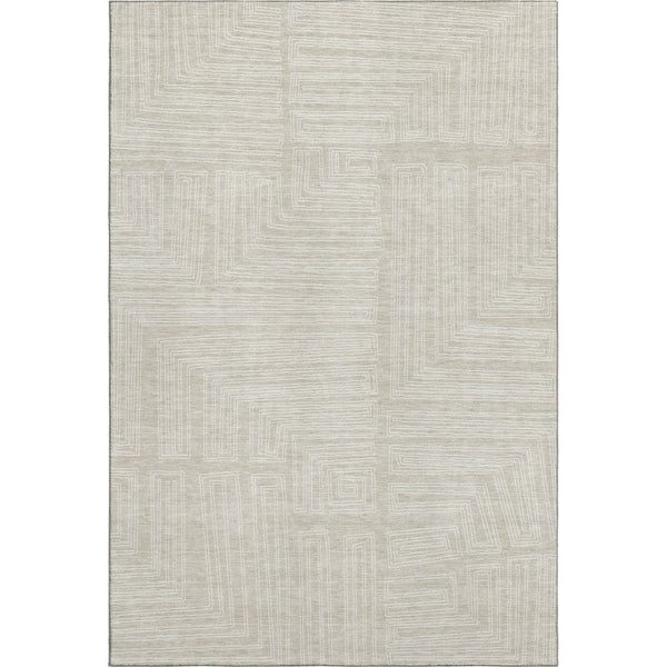 HomeRoots 9' X 12' Beige and Ivory Geometric Area Rug - Washable, UV-Protected, Ideal for Busy Homes & Pets 681946