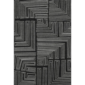 HomeRoots 9' X 12' Modern Black and Ivory Geometric Washable Area Rug with UV Protection for High-Traffic Spaces 681952