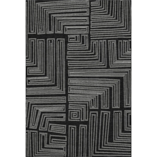 HomeRoots 9' X 12' Modern Black and Ivory Geometric Washable Area Rug with UV Protection for High-Traffic Spaces 681952