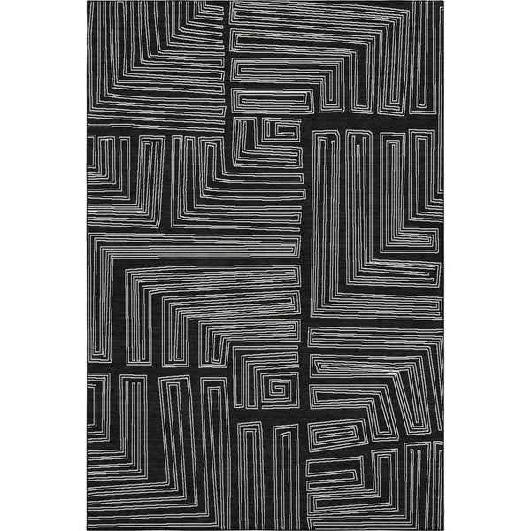 HomeRoots 10' X 14' Black And Ivory Geometric Area Rug – Durable, Washable, UV-Protected for Modern Spaces 681953