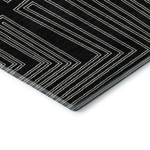 HomeRoots 10' X 14' Black And Ivory Geometric Area Rug – Durable, Washable, UV-Protected for Modern Spaces 681953