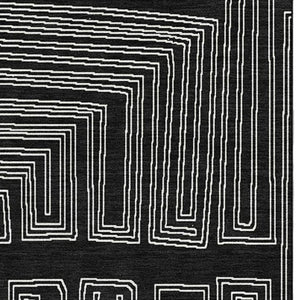 HomeRoots 10' X 14' Black And Ivory Geometric Area Rug – Durable, Washable, UV-Protected for Modern Spaces 681953