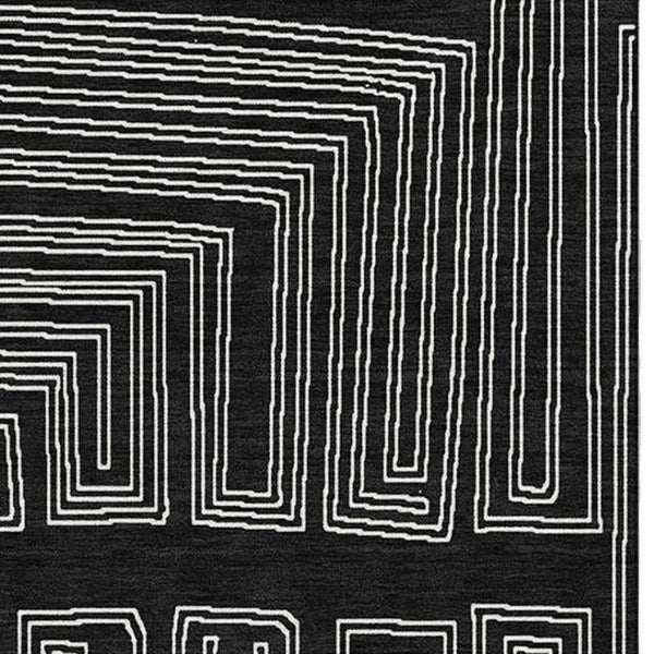 HomeRoots 10' X 14' Black And Ivory Geometric Area Rug – Durable, Washable, UV-Protected for Modern Spaces 681953