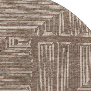 HomeRoots 8' Brown and Beige Geometric Round Rug - Washable, UV Protected, Perfect for Homes with Kids & Pets 681956
