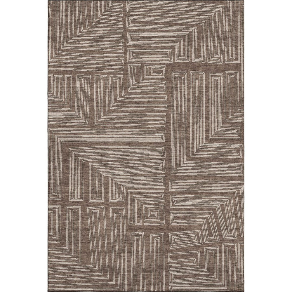 HomeRoots 8' X 10' Brown and Beige Geometric Area Rug - Washable, UV Protected, Durable for High-Traffic Rooms 681957