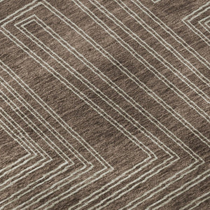 HomeRoots 9' X 12' Brown And Beige Geometric Area Rug - Washable, UV Protected, Perfect for High-Traffic Spaces 681958