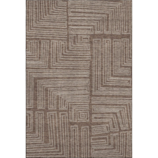 HomeRoots 10' Geometric Area Rug in Brown & Beige – Durable, Washable, UV-Resistant for High-Traffic Spaces 681959