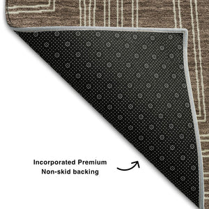 HomeRoots 10' Geometric Area Rug in Brown & Beige – Durable, Washable, UV-Resistant for High-Traffic Spaces 681959