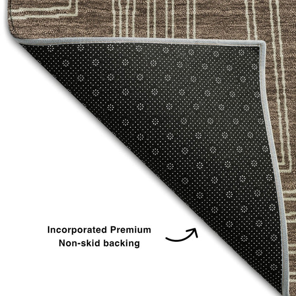 HomeRoots 10' Geometric Area Rug in Brown & Beige – Durable, Washable, UV-Resistant for High-Traffic Spaces 681959