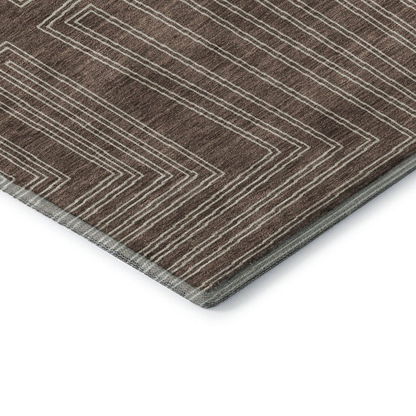 HomeRoots 10' Geometric Area Rug in Brown & Beige – Durable, Washable, UV-Resistant for High-Traffic Spaces 681959