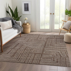 HomeRoots 10' Geometric Area Rug in Brown & Beige – Durable, Washable, UV-Resistant for High-Traffic Spaces 681959