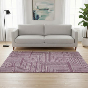 HomeRoots 5' X 8' Eggplant Geometric Area Rug - Washable, UV Protected, Durable Design for Modern Homes 681961