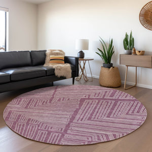 HomeRoots 8' Stunning Eggplant & Ivory Geometric Washable Round Rug - UV Protected, Durable, Low-Maintenance! 681962