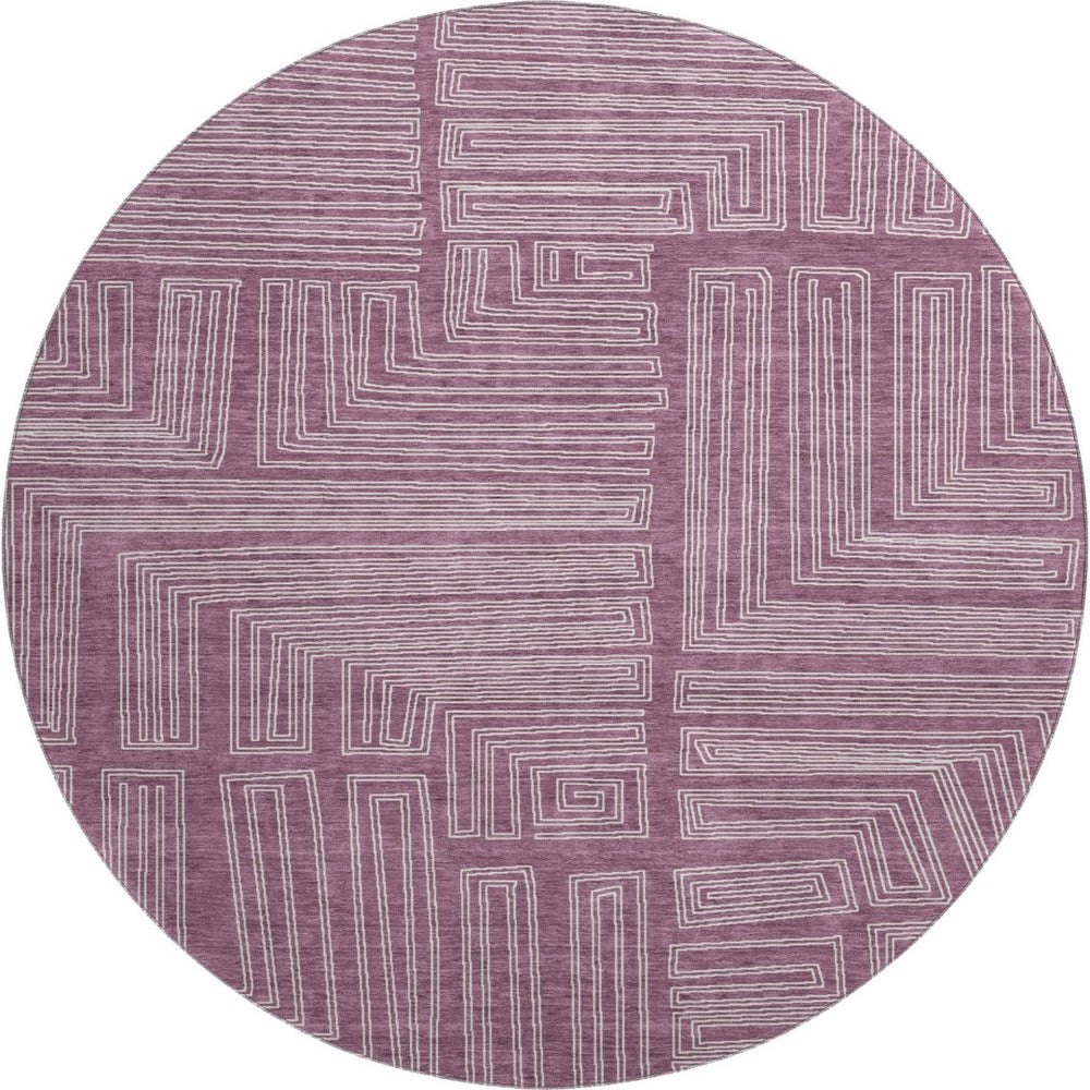 HomeRoots 8' Stunning Eggplant & Ivory Geometric Washable Round Rug - UV Protected, Durable, Low-Maintenance! 681962