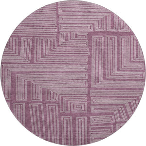 HomeRoots 8' Stunning Eggplant & Ivory Geometric Washable Round Rug - UV Protected, Durable, Low-Maintenance! 681962