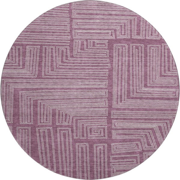HomeRoots 8' Stunning Eggplant & Ivory Geometric Washable Round Rug - UV Protected, Durable, Low-Maintenance! 681962