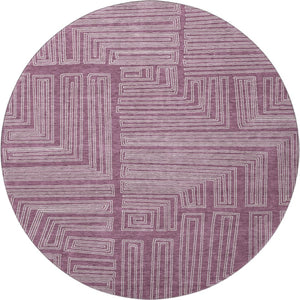 HomeRoots 8' Stunning Eggplant & Ivory Geometric Washable Round Rug - UV Protected, Durable, Low-Maintenance! 681962
