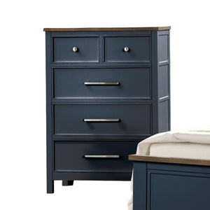 English Elm Modern Two-Tone Farmhouse Chest 8-Drawer Blue & Dark Brown with English Dovetail, Ball-Bearing Glides, Nickel Hardware B2741P369866