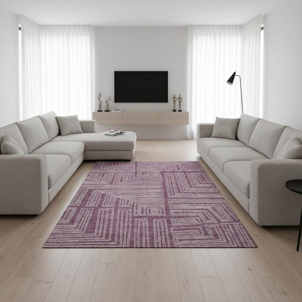 HomeRoots 8' X 10' Stylish Eggplant & Ivory Geometric Washable Area Rug with UV Protection for Modern Homes 681963
