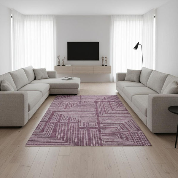 HomeRoots 8' X 10' Stylish Eggplant & Ivory Geometric Washable Area Rug with UV Protection for Modern Homes 681963