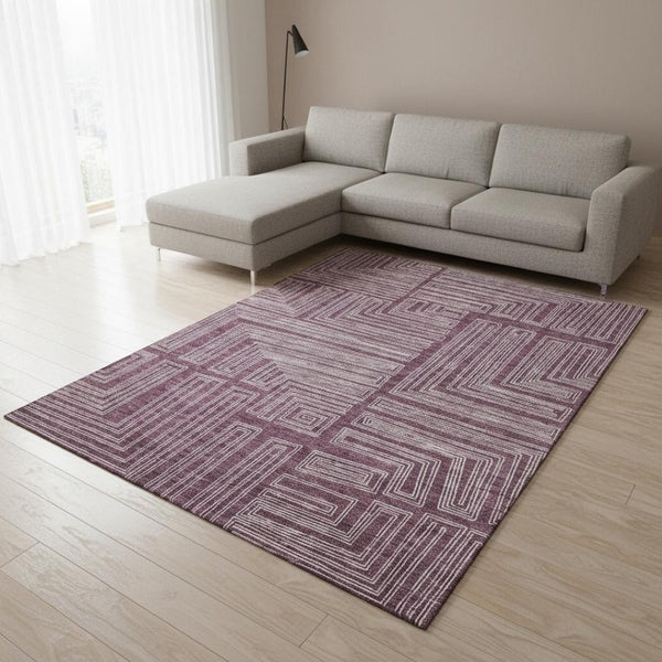 HomeRoots 9' X 12' Eggplant Geometric Washable Area Rug - Stylish, Durable, UV-Protected for Busy Homes! 681964