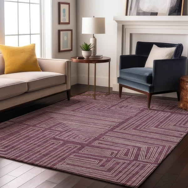 HomeRoots 9' X 12' Eggplant Geometric Washable Area Rug - Stylish, Durable, UV-Protected for Busy Homes! 681964