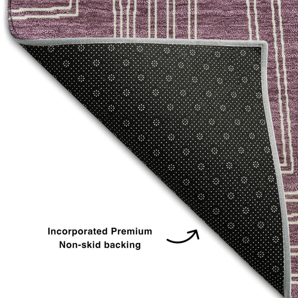 HomeRoots 9' X 12' Eggplant Geometric Washable Area Rug - Stylish, Durable, UV-Protected for Busy Homes! 681964
