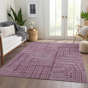 HomeRoots 9' X 12' Eggplant Geometric Washable Area Rug - Stylish, Durable, UV-Protected for Busy Homes! 681964