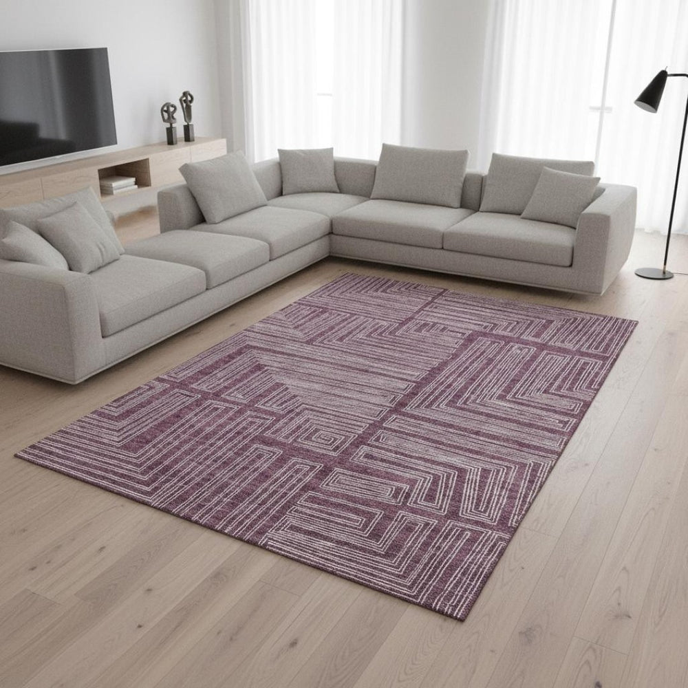 HomeRoots 10' Geometric Washable Area Rug in Eggplant & Ivory - Durable, Stain Resistant, UV Protected Design 681965
