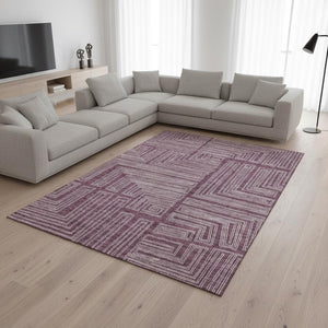 HomeRoots 10' Geometric Washable Area Rug in Eggplant & Ivory - Durable, Stain Resistant, UV Protected Design 681965