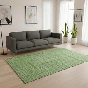 HomeRoots 5' X 8' Green and Ivory Geometric Area Rug – Washable, UV Protected, Stylish for Any Space! 681967