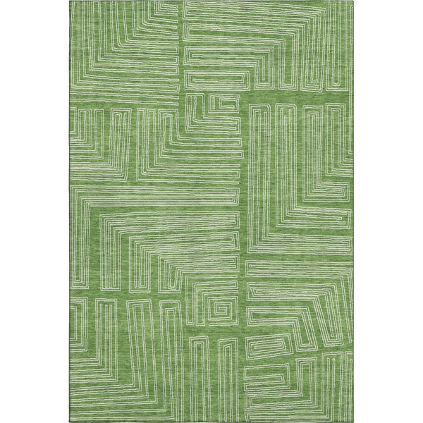 HomeRoots 5' X 8' Green and Ivory Geometric Area Rug – Washable, UV Protected, Stylish for Any Space! 681967