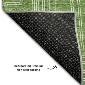 HomeRoots 5' X 8' Green and Ivory Geometric Area Rug – Washable, UV Protected, Stylish for Any Space! 681967