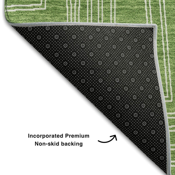 HomeRoots 5' X 8' Green and Ivory Geometric Area Rug – Washable, UV Protected, Stylish for Any Space! 681967